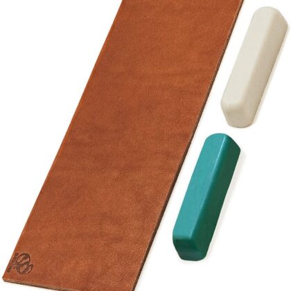 Obtahovací řemen a 2 ks brusné pasty BeaverCraft LS2P11 - Leather Strop + Two Polishing Compounds (Green / White)